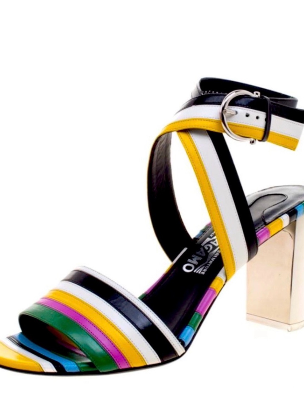 SZ 8 38 Salvatore Ferragamo Multicolor Stripe Leather Gilli Ankle Wrap Sandals